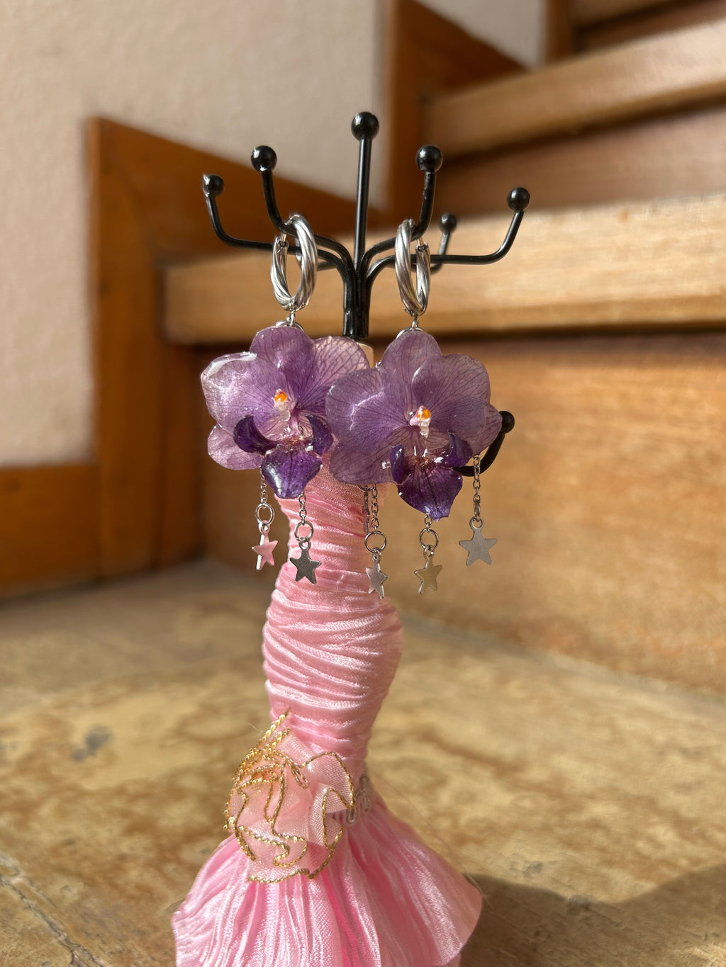 Aretes de Orquídea mini purple