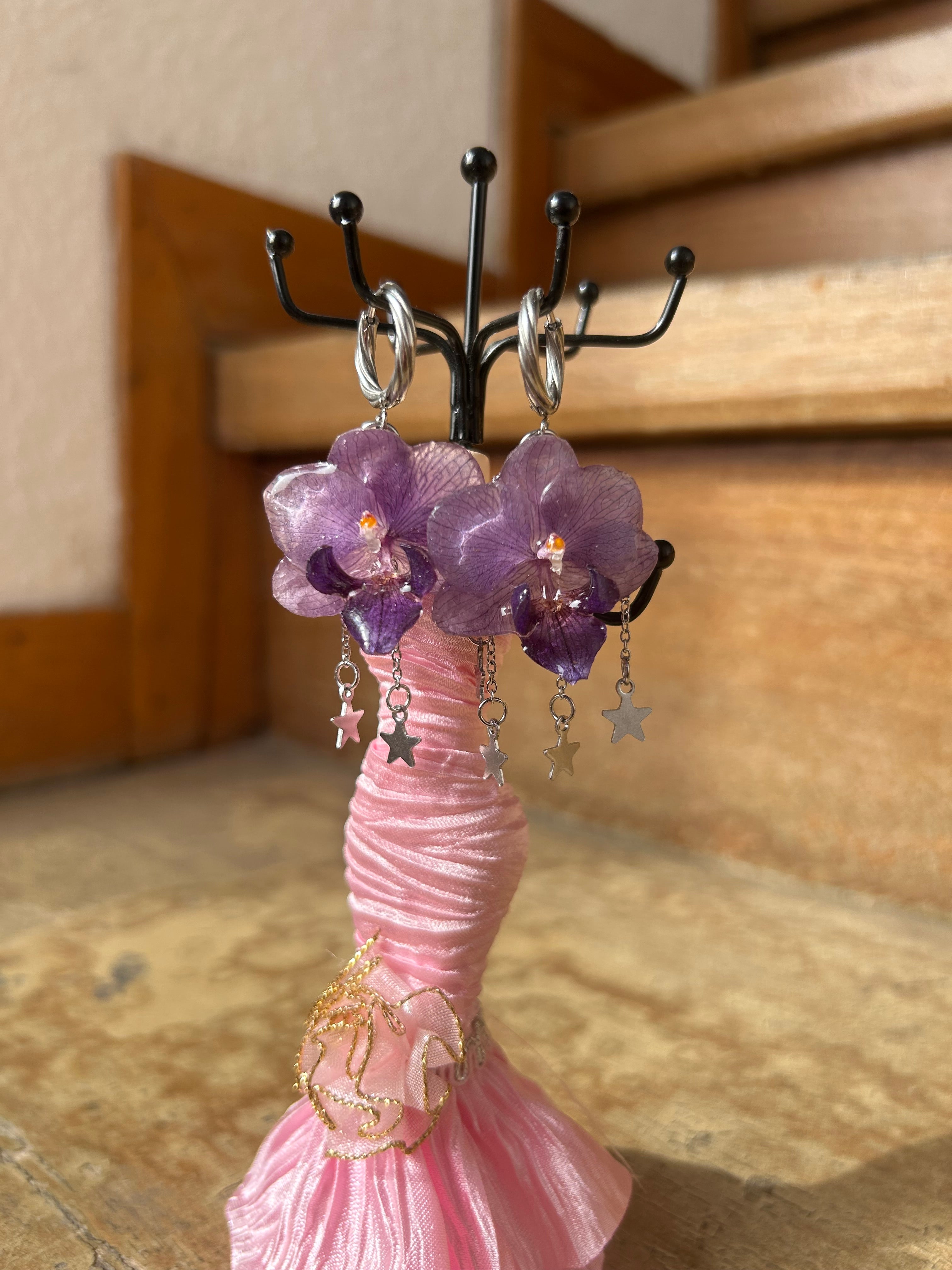Aretes de Orquídea mini purple