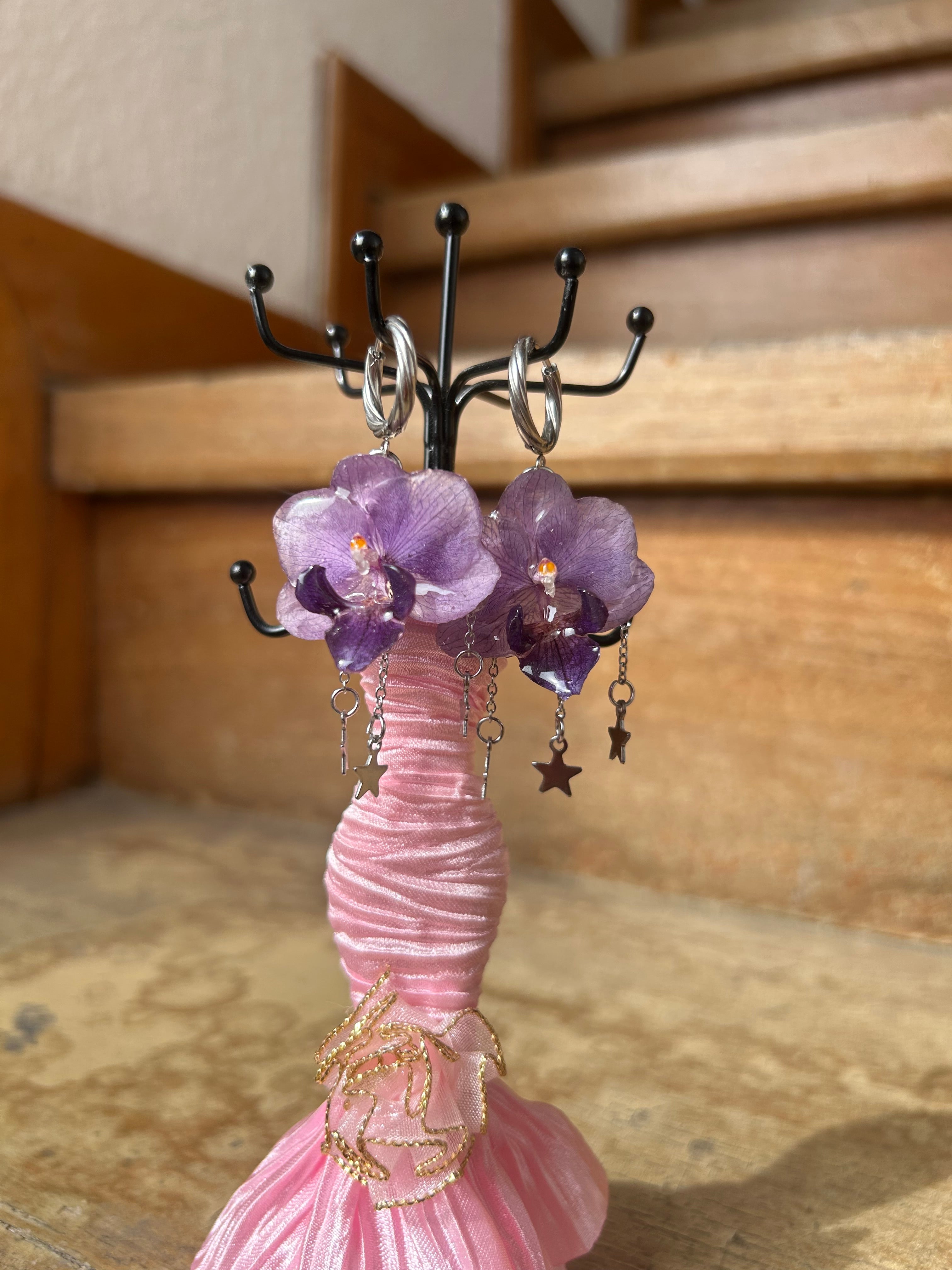 Aretes de Orquídea mini purple