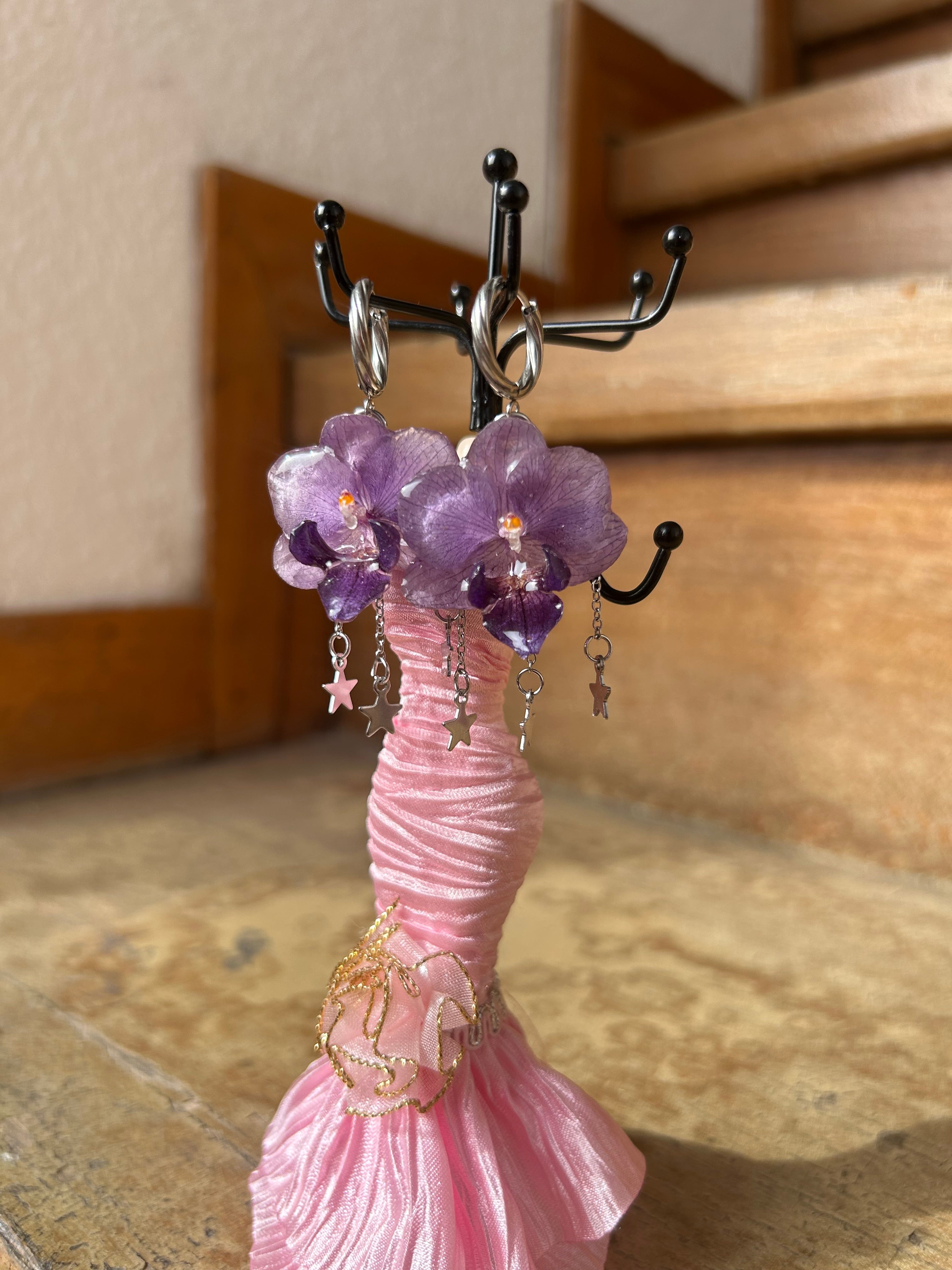 Aretes de Orquídea mini purple