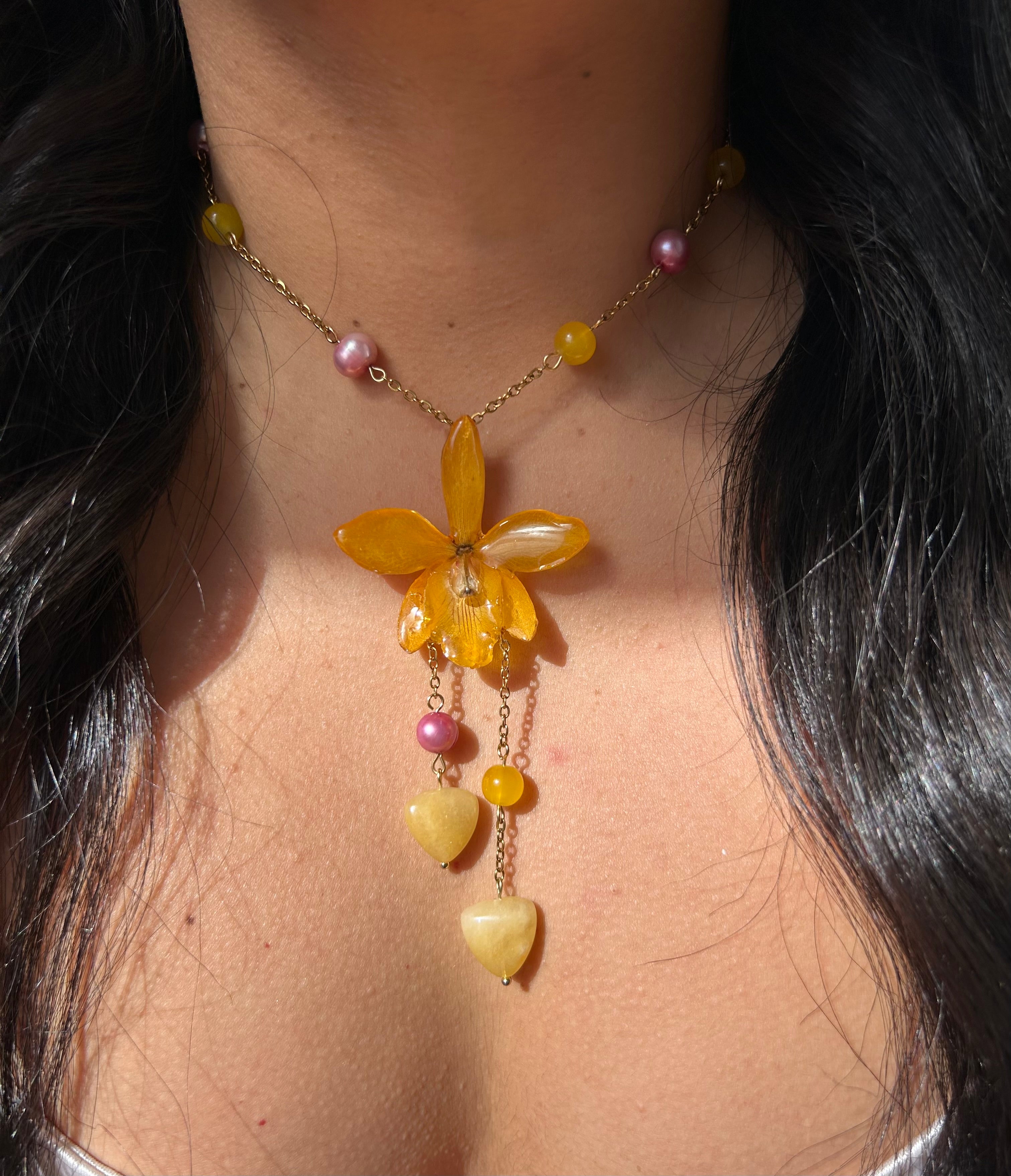 Cattleya with amber quartz